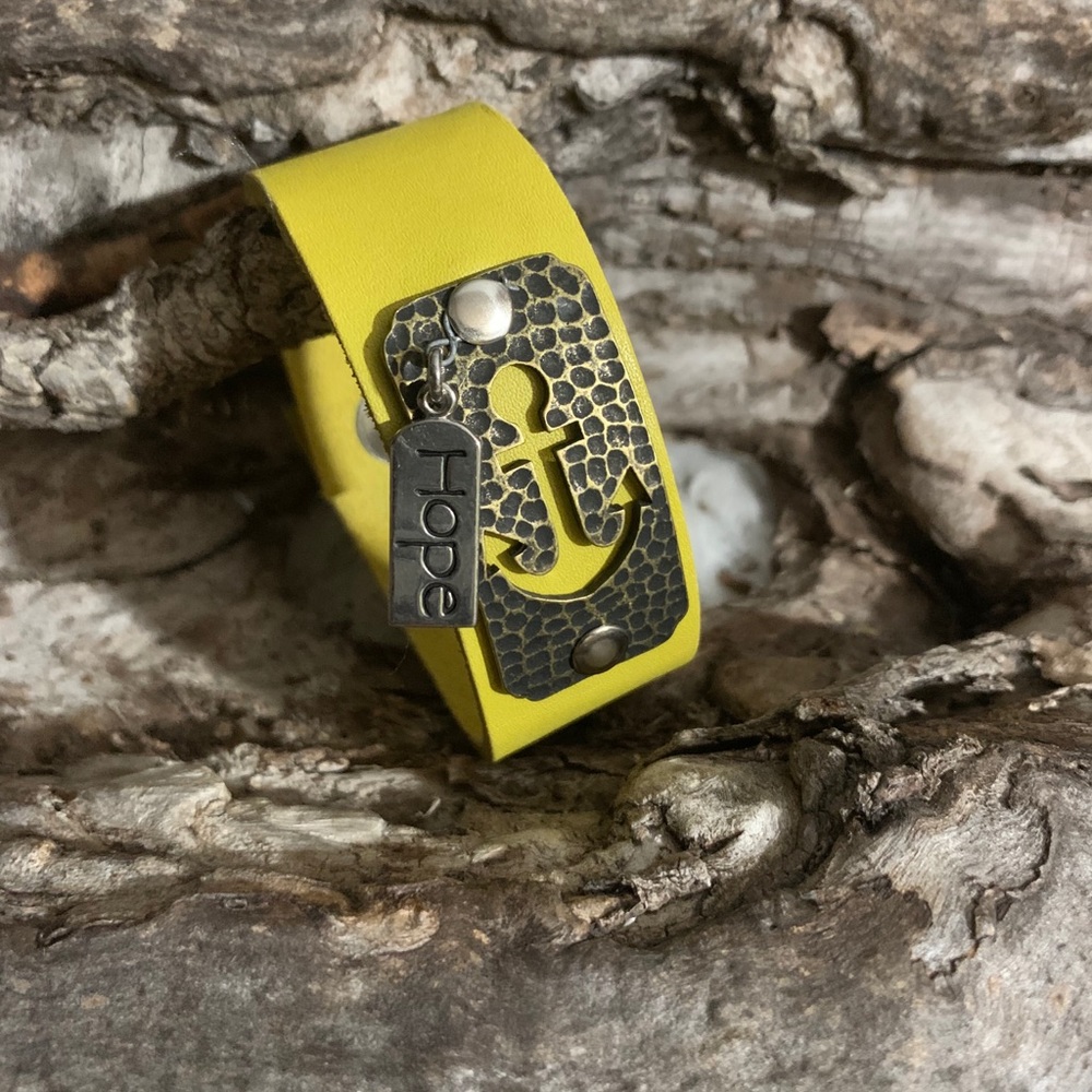 Handcrafted Yellow Leather Bracelet / Cuff